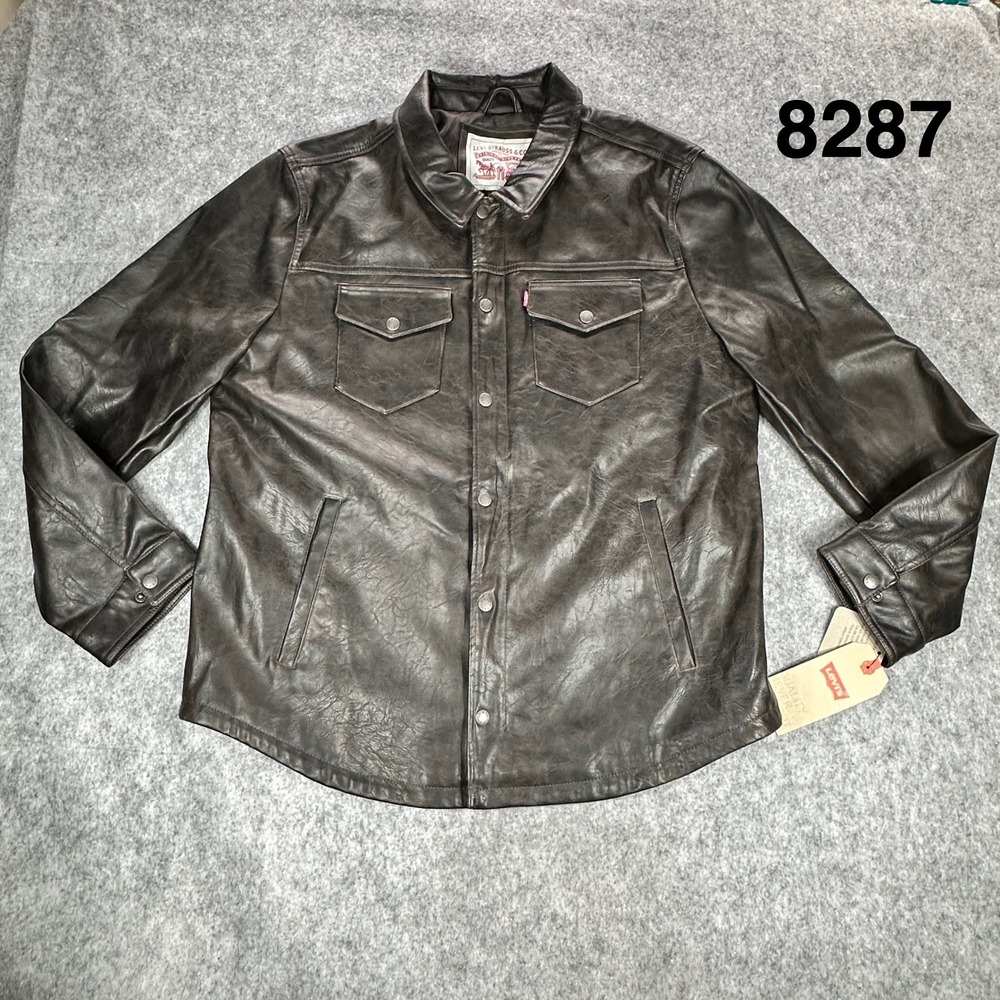 Levis Mens XL Vintage Faux Leather Trucker Jacket Dark Brown LM9RU264 NWT
